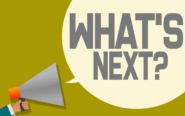 Megaphone with whats next speech bubble — Stock Photo, Image