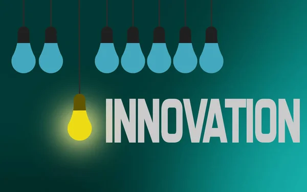 Slovo pro inovace s žárovkou — Stock fotografie