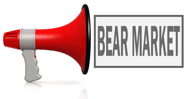 Слово на медвежьем рынке с красным мегафоном — стоковое фото