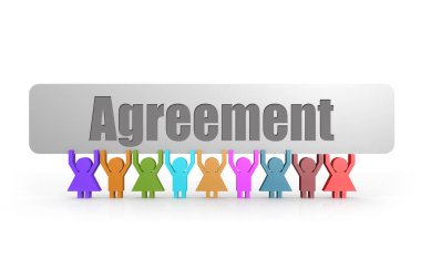 Kuklalar grubu tarafından düzenlenen bir afiş üzerinde Anlaşma kelime