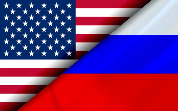 Banderas de los Estados Unidos y Rusia Divididas Diagonalmente — Foto de Stock