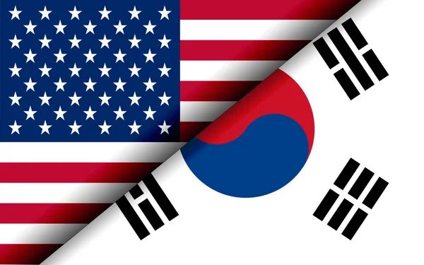 미국과 한국의 국기가 대각선으로 나뉘어져 있습니다. — 스톡 사진