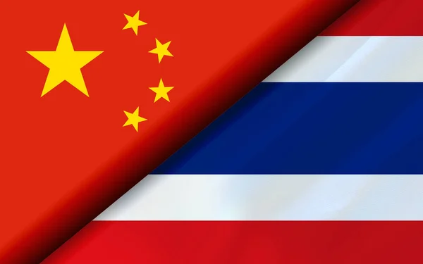 Drapeaux de la Chine et de la Thaïlande divisés en diagonale — Photo