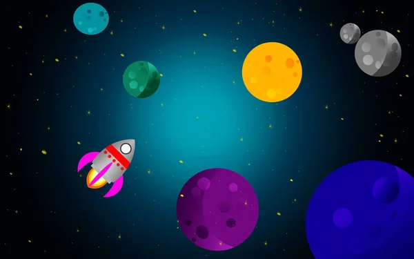 Rymd med raket och planeter — Stockfoto