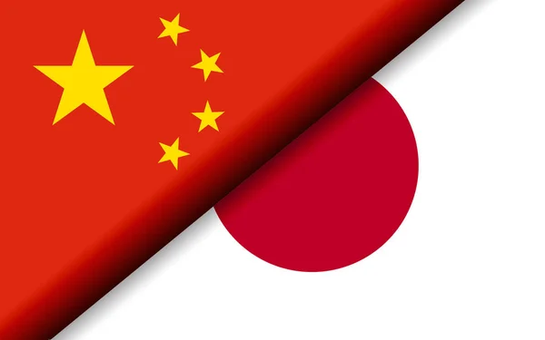 Флаги Китая и Японии разделены по диагонали — стоковое фото