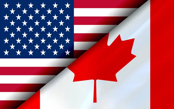 Banderas de los Estados Unidos y Canadá divididas diagonalmente — Foto de Stock