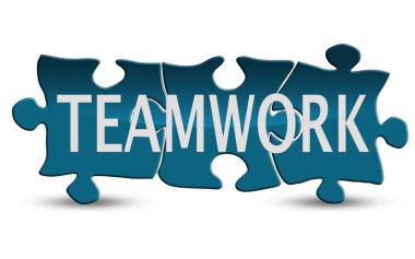 Beyaz üzerinde izole bulmaca üzerinde teamwork kelime