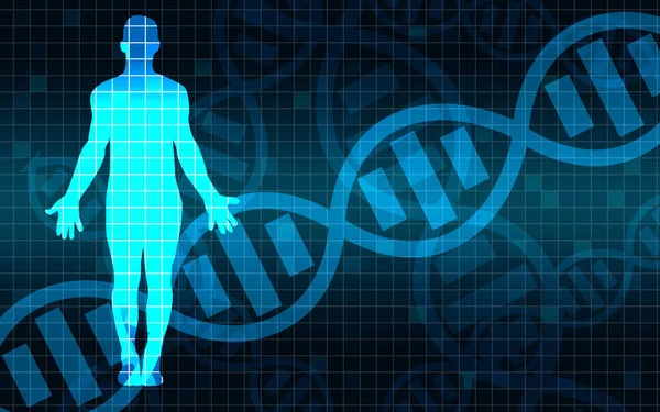 Människokroppen med DNA-struktur — Stockfoto