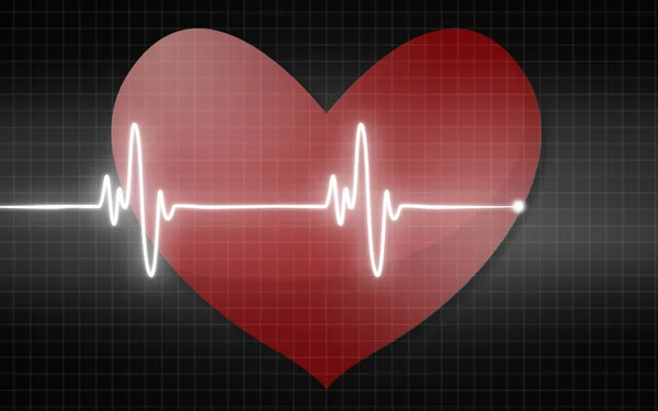 Electrocardiogram with red heart symbol — Stock Photo, Image