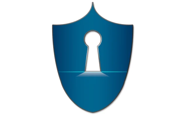 Escudo azul com ícone de buraco de fechadura — Fotografia de Stock