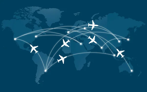 Карта мира с символами самолетов — стоковое фото