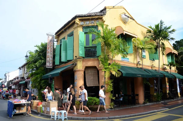 Jonker Street Malacca boyunca ünlü Coğrafyacı Caf görünümü. — Stok fotoğraf