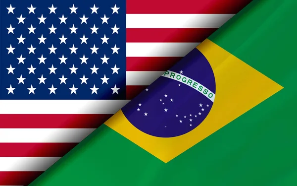 アメリカとブラジルの国旗は斜めに分かれた — ストック写真