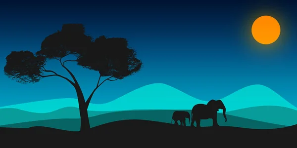 Silhouette nera di elefante e albero — Foto Stock