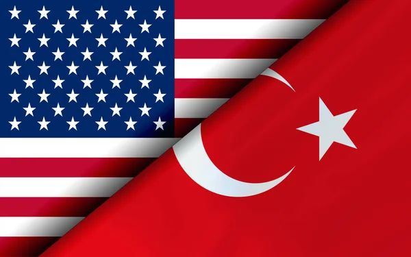 De vlaggen van de VS en Turkije zijn diagonaal verdeeld — Stockfoto