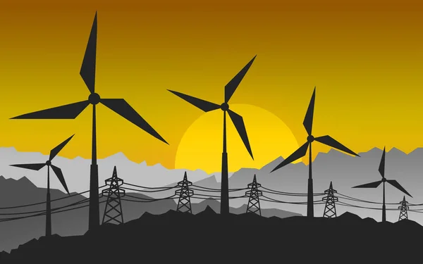 Silhouette of landscape view of wind power turbine — Stock Photo, Image