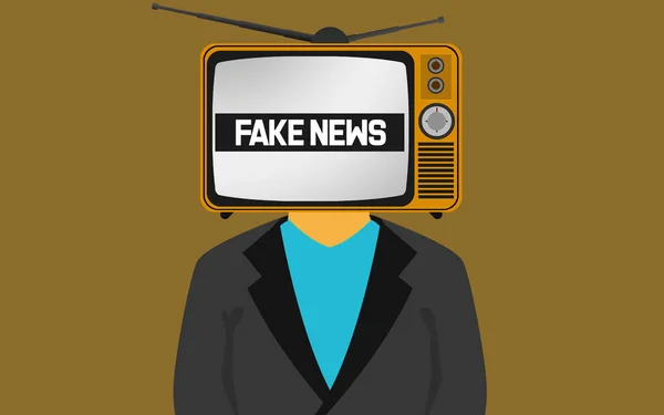 Televize na čele muže s falešným zpravodajského slovem — Stock fotografie