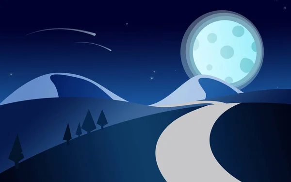 Paesaggio naturale notturno con luna piena — Foto Stock