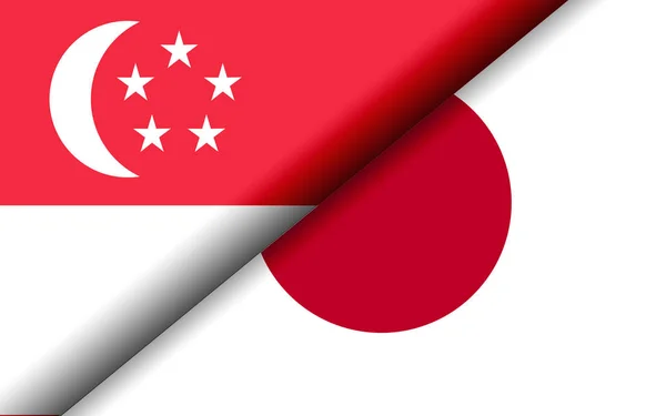 Bandeiras de Singapura e Japão divididas diagonalmente — Fotografia de Stock