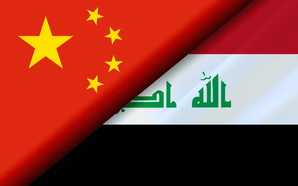 Flaggen aus China und Irak diagonal geteilt — Stockfoto