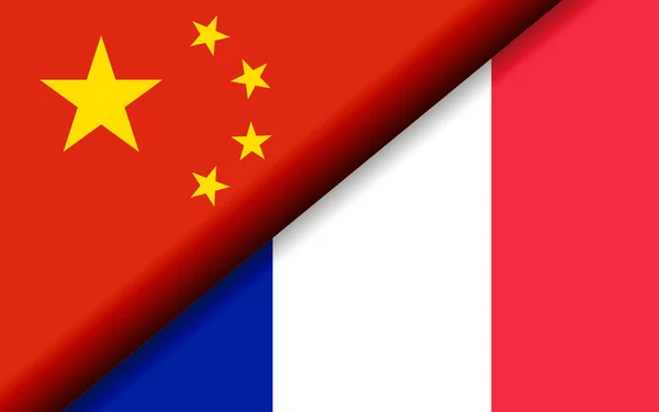 Drapeaux de la Chine et de la France divisés en diagonale — Photo