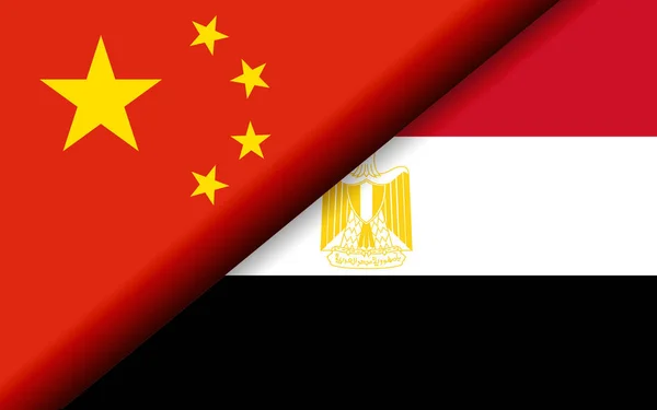 Flaggen des Porzellans und Ägyptens diagonal geteilt — Stockfoto