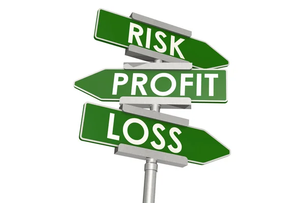 Road Sign Profit Risk Loss Word Rendering — Stock Photo, Image