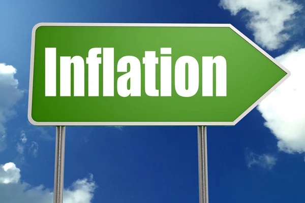 Inflatie Woord Groen Verkeersbord Rendering — Stockfoto