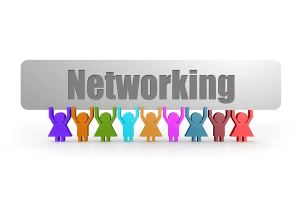 Networking Word Banner Hold Group Loutky Rendering — Stock fotografie