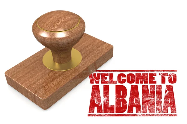 Red Rubber Stamp Welcome Albania Image Res Rendered Artwork Could — Stock Photo, Image