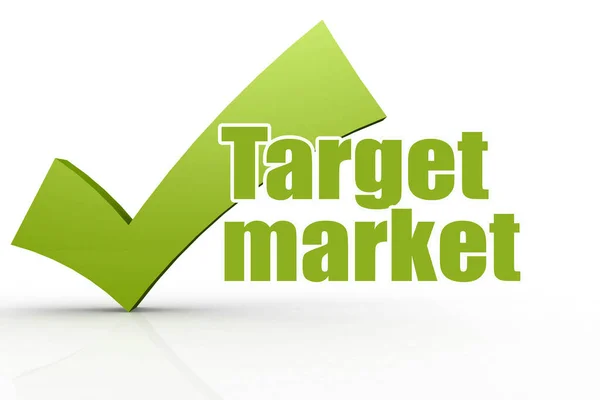 Target Słowo Rynku Zielonym Checkmark Renderowania — Zdjęcie stockowe