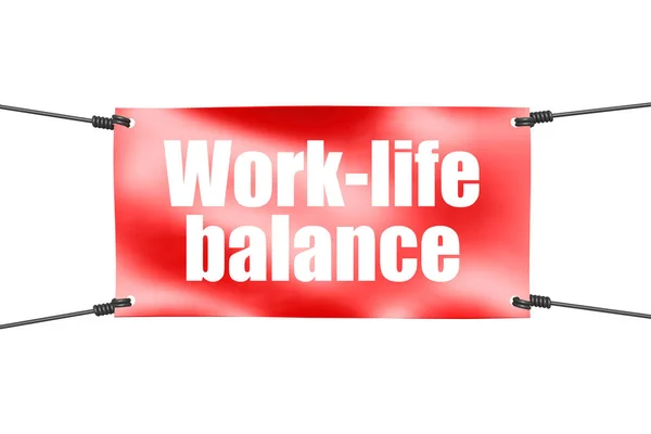 Work Life Balance Woord Met Rode Band Omhoog Banner Rendering — Stockfoto