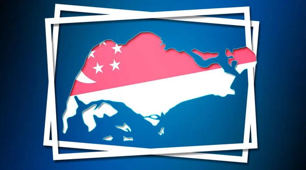 Karta Över Singapores Landgräns Med Flagga Vita Ramar Konvertering — Stockfoto
