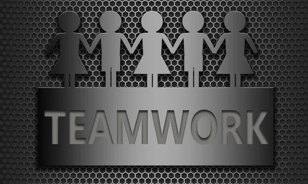 Teamwork Word Banne Rwith Group Puppets Rendering — Stock Photo, Image