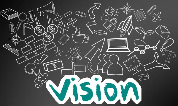 Vision Text Med Kreativ Teckning För Affärsframgång Strategi Och Planering — Stockfoto