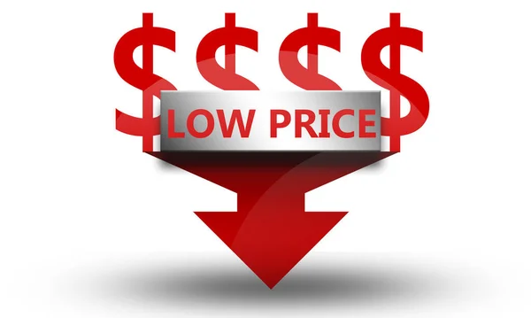 Low Price Design Dollar Sign Red Arrow Rendering — Stock Photo, Image