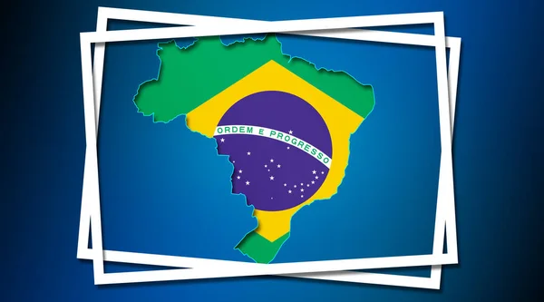 Mapa Brasil Frontera Terrestre Con Bandera Marcos Blancos Renderizado — Foto de Stock
