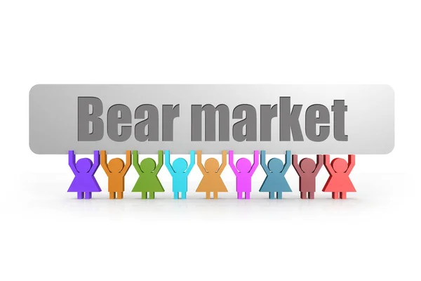 Bear Market Word Banner Hold Group Puppets Rendering — Stock Photo, Image