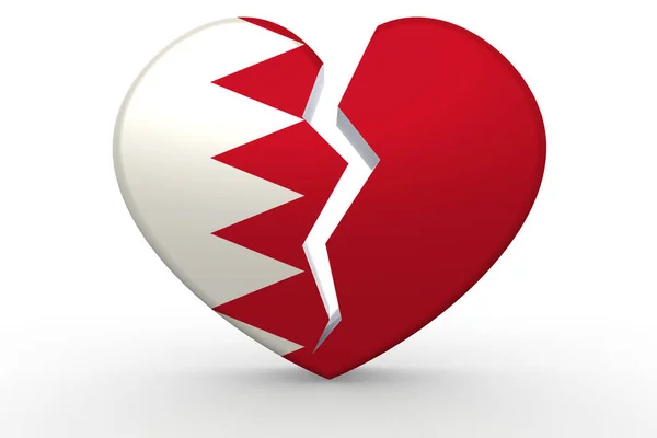 Złamany Biały Kształt Serca Flagą Bahrajnu Renderowanie — Zdjęcie stockowe