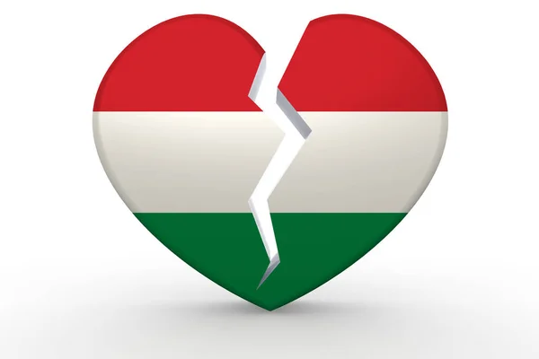 Разбитая Белая Форма Сердца Флагом Венгрии Рендеринг — стоковое фото