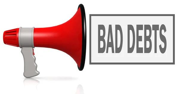 Bad Debts Word Red Megaphone Isolated White Rendering — Stock Photo, Image