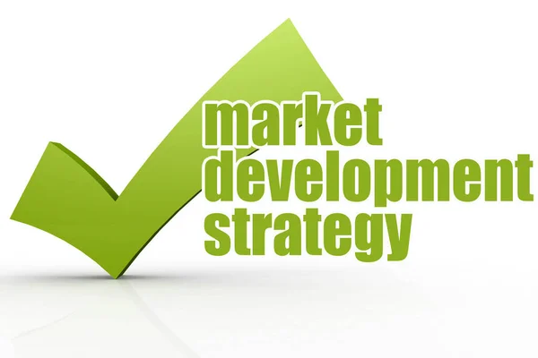 Market Development Strategy Word Green Checkmark Rendering — Stock Photo, Image