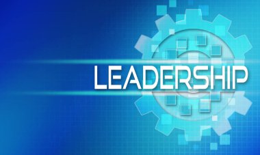 Liderlik kavramı metni vites mekanizması üzerine. Teknoloji arka planı, 3D görüntüleme.