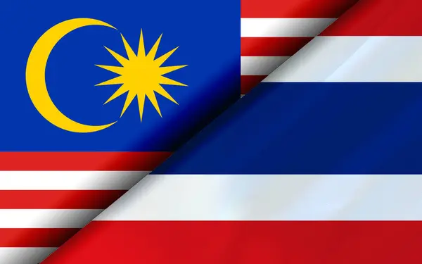 Banderas Malasia Tailandia Divididas Diagonalmente Renderizado — Foto de Stock