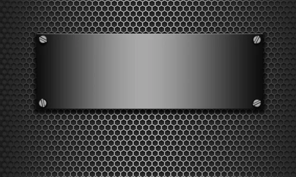 Zilverkleurige Banner Zwart Metalen Zeshoekig Mesh Patroon Rendering — Stockfoto