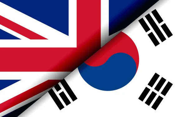 Flags United Kingdom South Korea Divided Diagonally Rendering — Stock Photo, Image