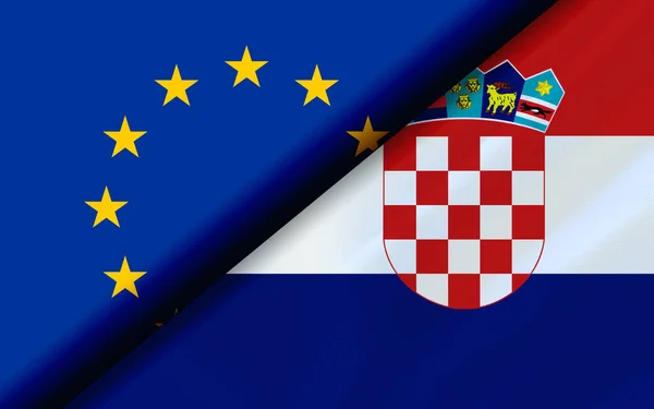 연합과 크로아티아의 국기는 대각선으로 나누어 렌더링 — 스톡 사진