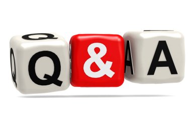 Kırmızı ve beyaz küp bloklu Q & A sözcüğü, 3B oluşturma