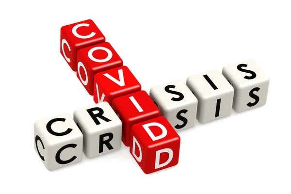 Covid Crisis Cube Crossword White Background Rendering — Stock Photo, Image