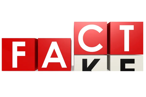 Cubes with letters change from fake to fact, 3D rendering